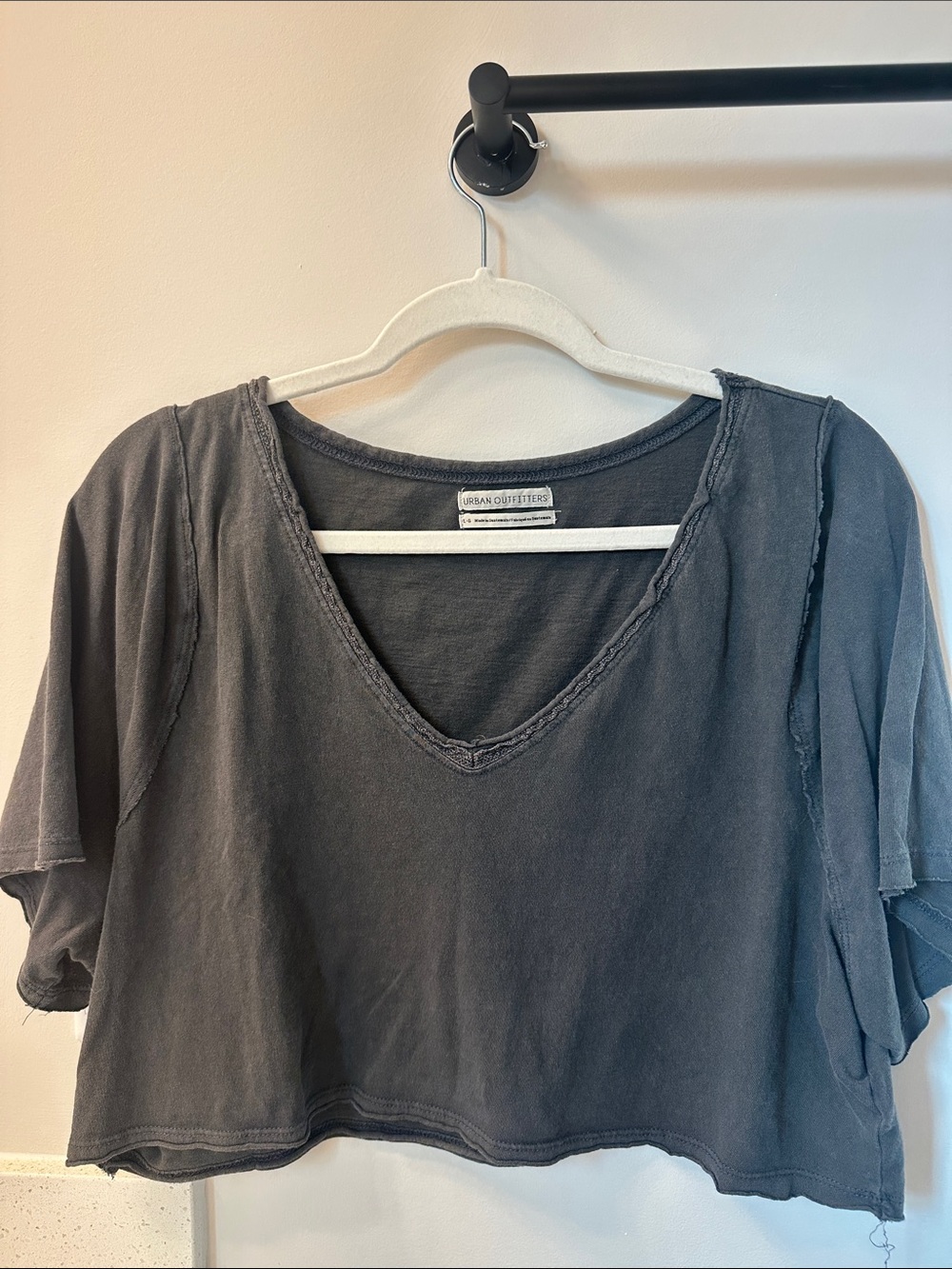 Urban Outfitters Washed Charcoal V-Neck Cropped Top